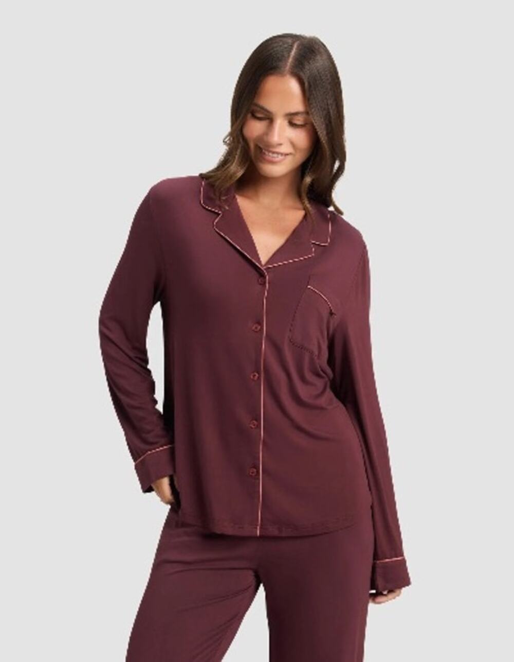 NWT Cozy Earth Women's Bamboo Stretch-Knit Long Sleeve Pajama Top Burgundy S